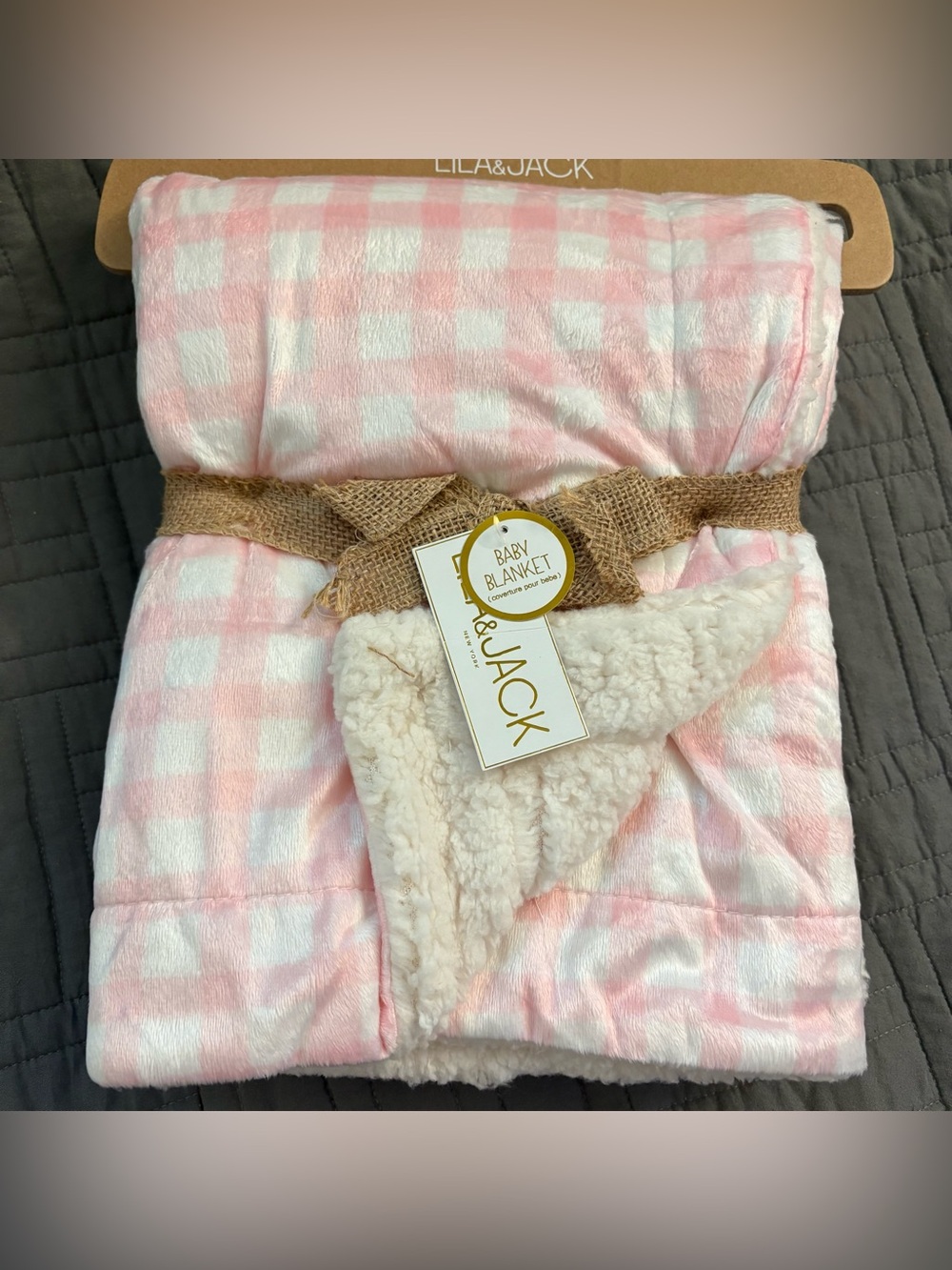 Lila & Jack Soft Mink & Sherpa Girl Checkered Baby Blanket Pink Gingham